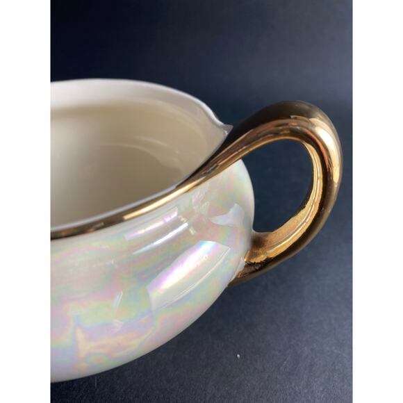 Vintage Homer Laughlin Pearl Iridescent Creamer & Open Sugar Bowl | 1940s - Picture 4 of 9
